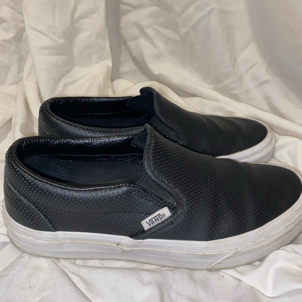 Black Leather Vans Slip ons